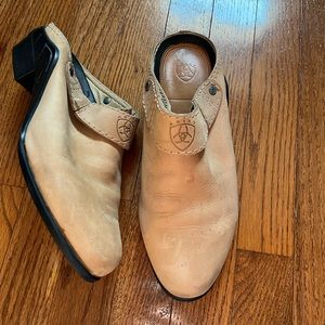 Ariat Womens 10 Mule Clog Shoes Leather Wedge Slip On Tan
